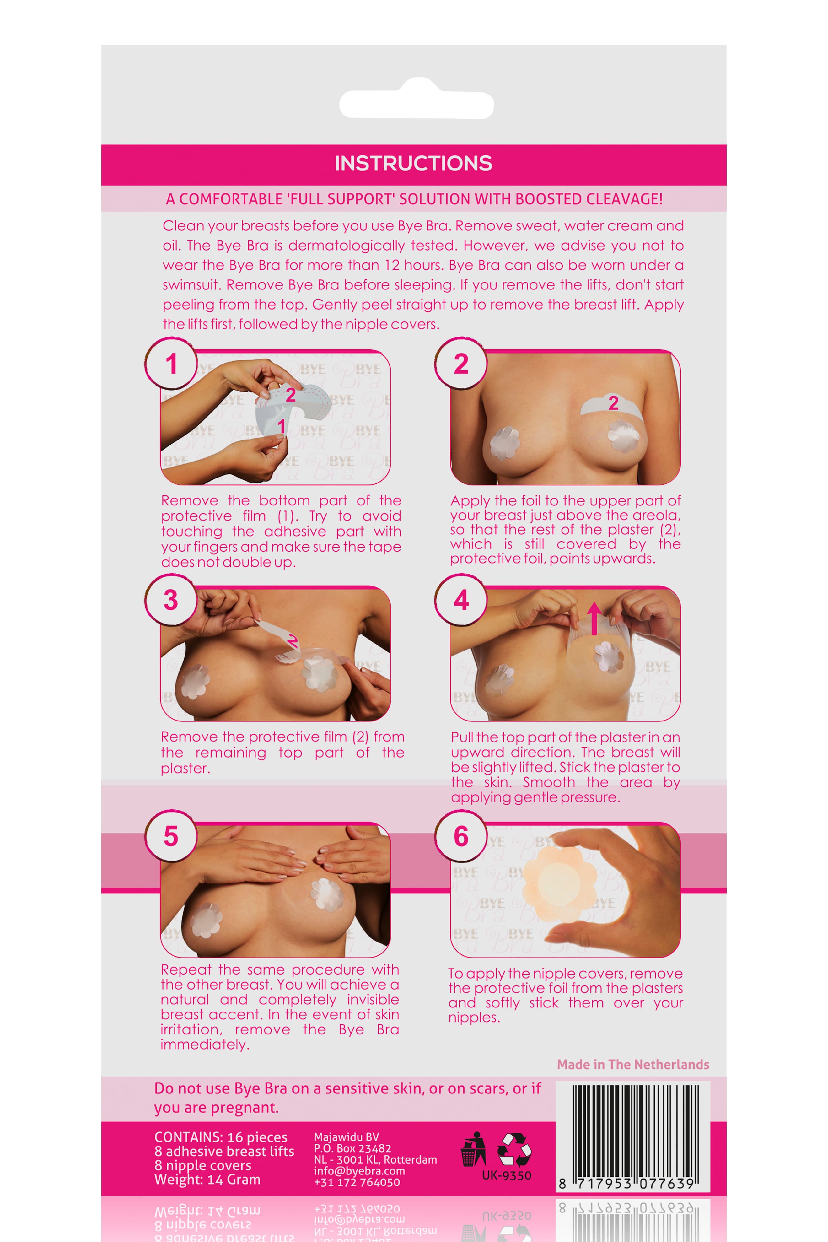 BYE BRA - TAŚMA UJĘDRNIAJĄCA PIERSI I JEDWABNE OSŁONKI NA BRODAWKI D-F 4 SZT. 50015-2