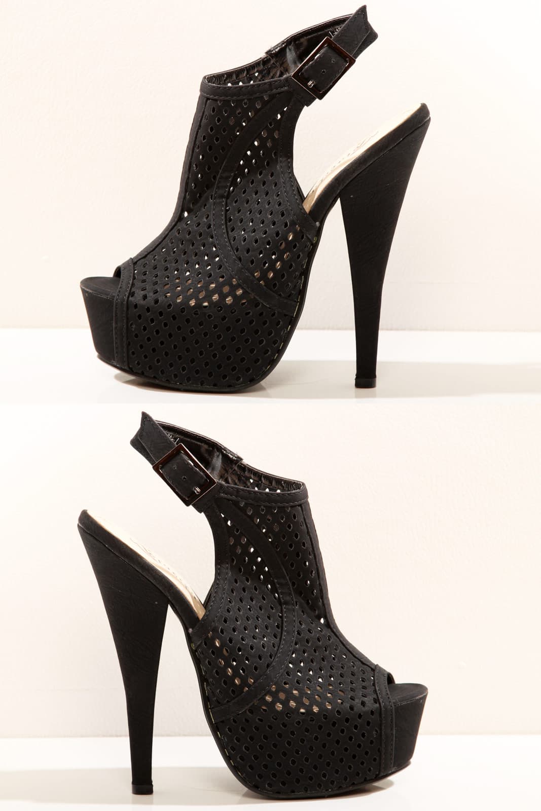 3423-1 Ażurowe szpilki na platformie - czarny